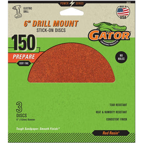 Gator 3010 Sanding Disc, 6 in Dia, 150 Grit, Fine, Aluminum Oxide Abrasive, Paper Backing, 3/PK