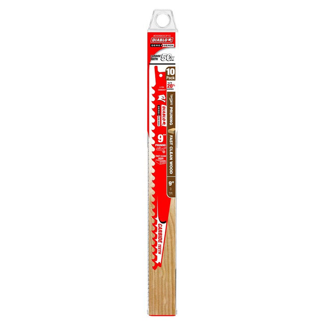 Diablo Demo Demon DS0903CP10 Reciprocating Saw Blade, Applicable Materials: Clean Wood, 1 in W, 9 in L, 3 TPI, 10/PK
