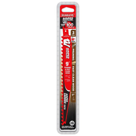 Diablo AMPED Demo Demon DS0903CPA3 Reciprocating Saw Blade, 9 in L, 3 TPI, Carbide Cutting Edge