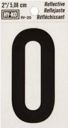 Hy-Ko RV-25 Series RV-25/0 Self-Adhesive Reflective Number, Character: 0, 2 in H Character, Black Character, Vinyl, Pack of 10