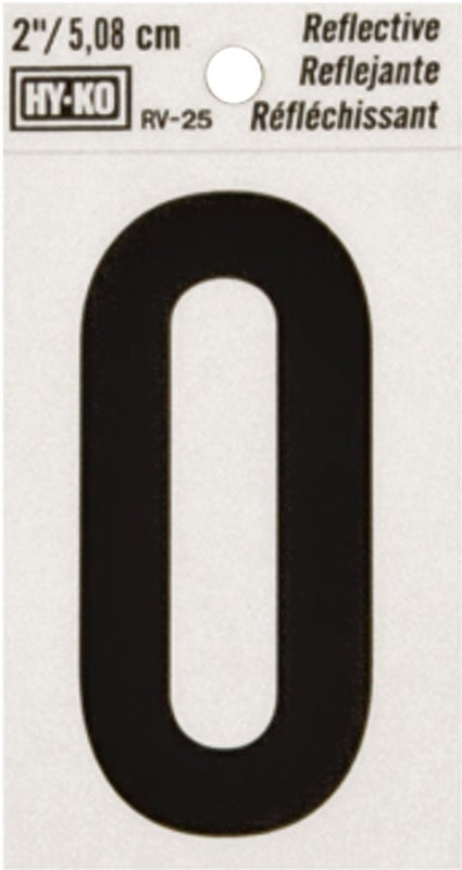 Hy-Ko RV-25 Series RV-25/0 Self-Adhesive Reflective Number, Character: 0, 2 in H Character, Black Character, Vinyl, Pack of 10