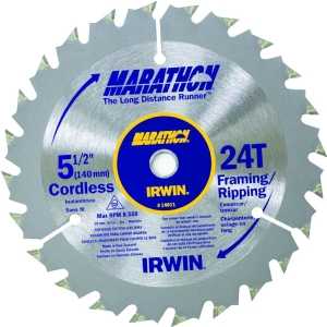 Irwin Marathon 14011 Circular Saw Blade, 5-1/2 in Dia, 0.39 in Arbor, 24-Teeth, Carbide Cutting Edge