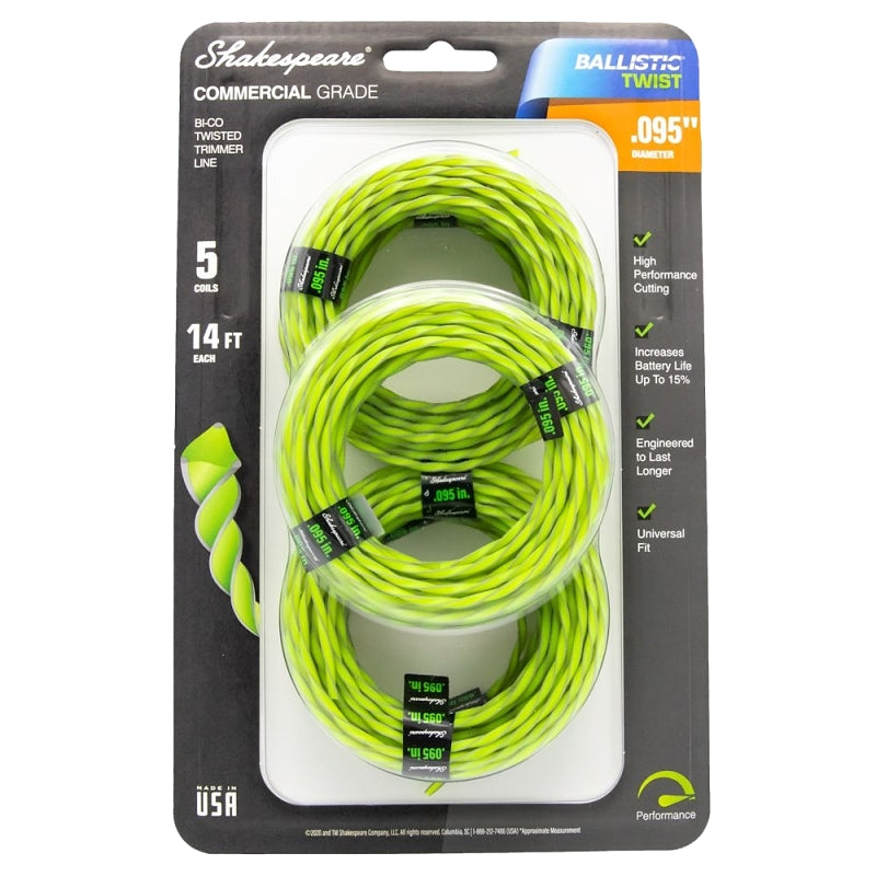 Shakespeare 17461 Twisted Trimmer Line, 0.095 in Dia, 14 ft L