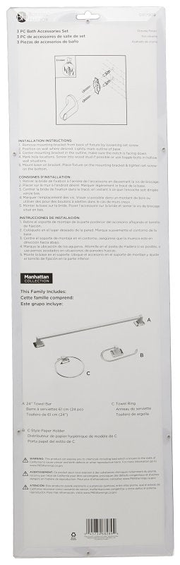 Boston Harbor 3603C Bath Hardware Set, Aluminum/Steel/Zinc, Chrome, 3-Piece, For: Bathroom
