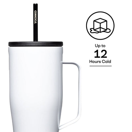 Corkcicle Go Cup XL Series 2830GW Tumbler, 30 oz, Stainless Steel, Gloss White, Insulated
