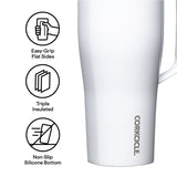 Corkcicle Go Cup XL Series 2830GW Tumbler, 30 oz, Stainless Steel, Gloss White, Insulated