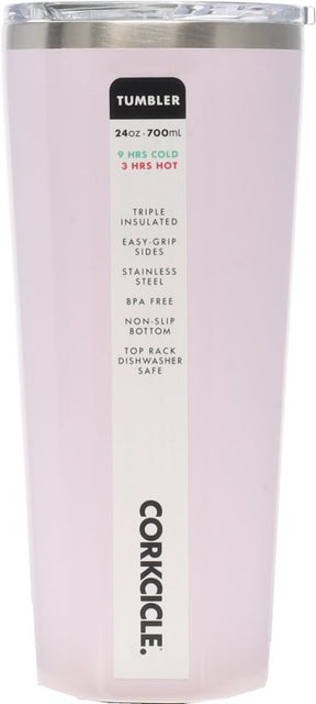 Corkcicle 2124GPF Classic Tumbler, 24 oz, Shatterproof, Sliding Lid, Stainless Steel, Powder Puff, Insulated