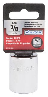 Vulcan MT6517445 Drive Socket, 7/8 in Socket, 1/2 in Drive, 12-Point, Chrome Vanadium Steel, Chrome