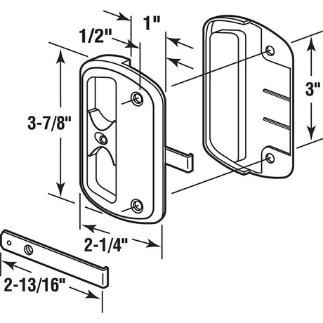 Prime-Line A 186 Door Latch and Pull, 1/2 in, Mounting Hole Center to Center: 3 in, Plastic/Steel, Black