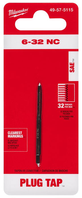 Milwaukee 49-57-5115 Straight Flute Plug Tap, #6-32 Thread, Coarse Thread, HCS