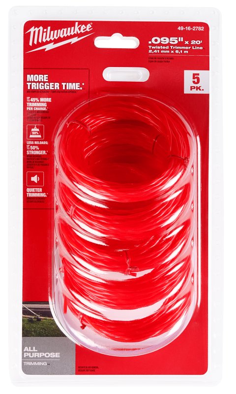 Milwaukee 49-16-2782 Trimmer Line, 0.09 in Dia, 20 ft L, Polymer, Red, Pack of 6