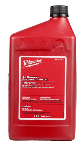 Milwaukee 49-16-2837 All-Season Bar and Chain Oil, Amber, >93 deg C Flash, 1 qt Bottle, Pack of 6
