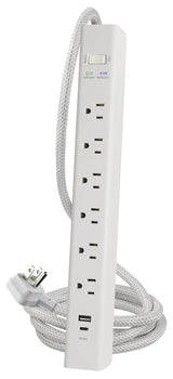 Powerzone ORPBSUFC406 Surge Protector Power Strip, 4 ft L Cable, 6-Socket, 2-USB Port, 15 A, 125 V, White