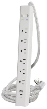 Powerzone ORPBSUFC406 Surge Protector Power Strip, 4 ft L Cable, 6-Socket, 2-USB Port, 15 A, 125 V, White