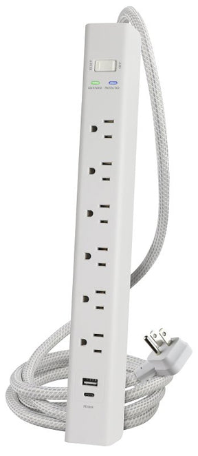 Powerzone ORPBSUFC406 Surge Protector Power Strip, 4 ft L Cable, 6-Socket, 2-USB Port, 15 A, 125 V, White