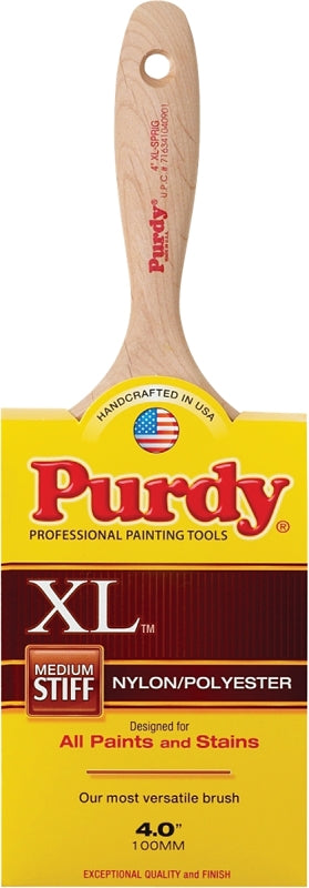 Purdy XL Sprig 144380340 Trim Brush, 4 in W, Flat Brush, 3-11/16 in L Bristle, Nylon/Polyester Bristle