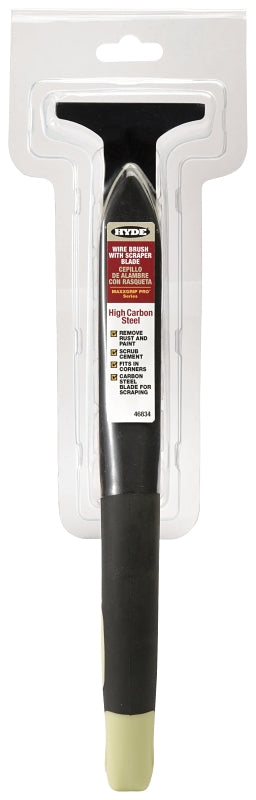 Hyde MAXXGRIP PRO 46834 Wire Brush with Scraper, 6 in L Brush, 1 in W Brush, HCS Bristle, 1-1/8 in L Trim