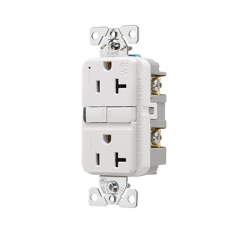 Eaton TWRGF20W-BX-L GFCI Receptacle, 125 V, 20 A, NEMA: NEMA 5-20R, Back and Side Wiring, White, Pack of 6
