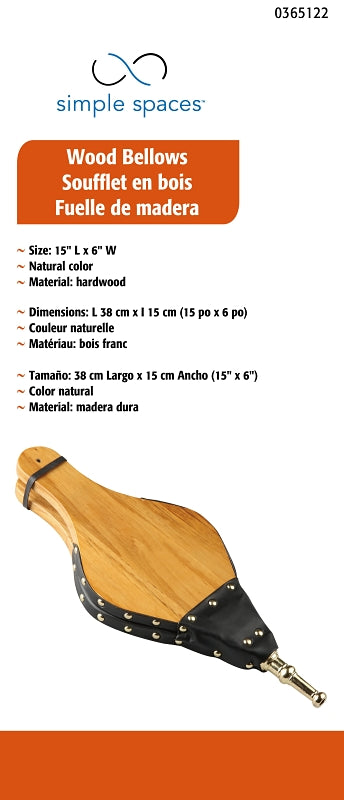 Simple Spaces A801-C3L Wood Fireplace Bellow with Brass Trim, Hardwood, Pump Pit Handle
