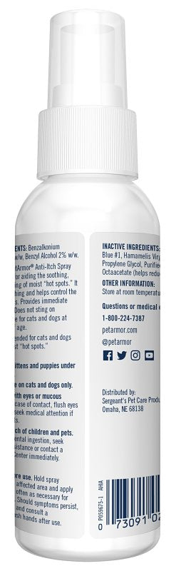 PetArmor 2713 Anti-Itch Spray, Liquid, Adult Lifestage, 4 oz Bottle