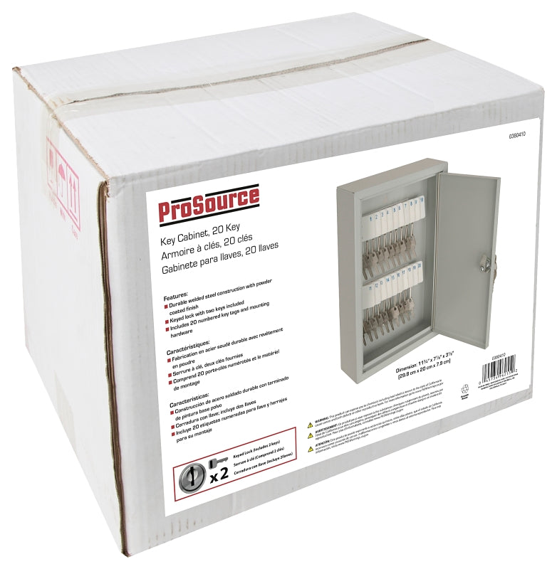 ProSource TS821 Key Box, Keyed Lock, Steel, Light Gray, 7.875 in W, 11.75 in H, 3.125 in D