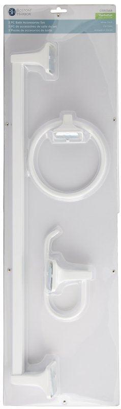 Boston Harbor 3603BW Bath Hardware Set, Aluminum/Steel/Zinc, White, 3-Piece, For: Bathroom