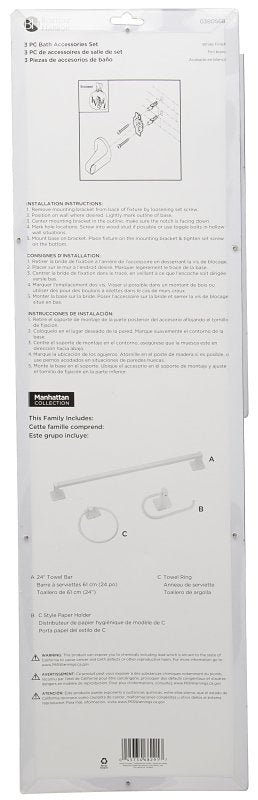 Boston Harbor 3603BW Bath Hardware Set, Aluminum/Steel/Zinc, White, 3-Piece, For: Bathroom