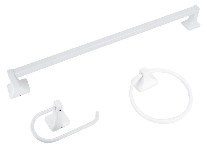 Boston Harbor 3603BW Bath Hardware Set, Aluminum/Steel/Zinc, White, 3-Piece, For: Bathroom