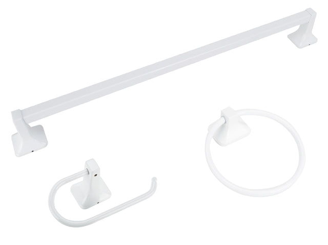 Boston Harbor 3603BW Bath Hardware Set, Aluminum/Steel/Zinc, White, 3-Piece, For: Bathroom