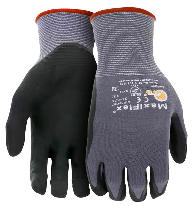 Boss MaxiFlex Cut 34-8743T/XL Seamless Knit Coated Gloves, XL, Reinforced Thumb, Knit Wrist Cuff, Nitrile Coating