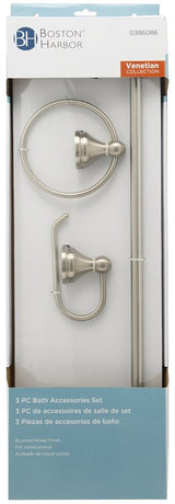 Boston Harbor 5003BN Venetian Bath Hardware Set, Steel/Stainless Steel/Zinc, Brush Nickel, 3 -Piece, For: Bathroom