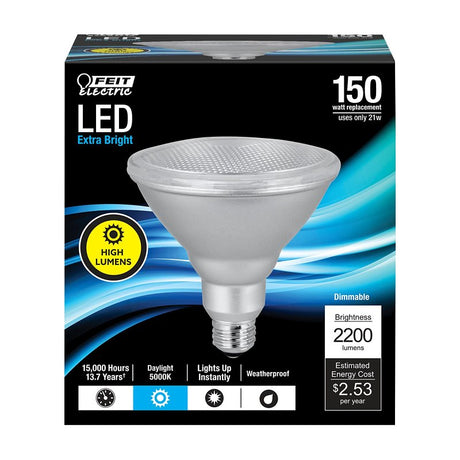 Feit Electric PAR38DM/2200/5K/LED LED Bulb, High-Output, PAR38 Lamp, 150 W Equivalent, E26 Medium Lamp Base, Dimmable