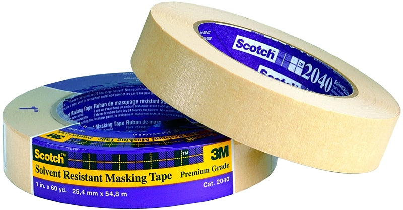 Scotch 2040-1A-BK Masking Tape, 60 yd L, 1 in W, Paper Backing, Natural, Pack of 9