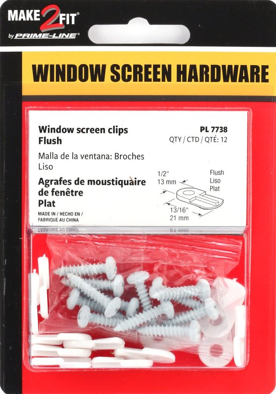 Make-2-Fit PL 7738 Window Screen Clip with Screw, 13/16 in L x 1/2 in W Dimensions, Plastic, White, 12/PK