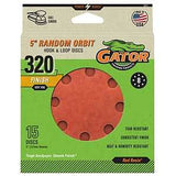 Gator 4377 Sanding Disc, 5 in Dia, 320 Grit, Very Fine, Aluminum Oxide Abrasive, Fiber Backing, 15/PK