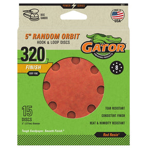 Gator 4377 Sanding Disc, 5 in Dia, 320 Grit, Very Fine, Aluminum Oxide Abrasive, Fiber Backing, 8-Hole