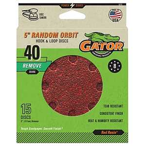 Gator 4375 Sanding Disc, 5 in Dia, 40 Grit, Course, Aluminum Oxide Abrasive, Fiber Backing