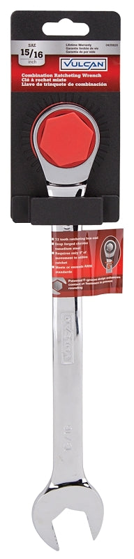 Vulcan PG15/16 Combination Wrench, SAE, 15/16 in Head, Chrome Vanadium Steel, Polished Mirror