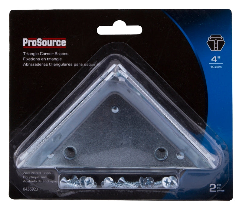 ProSource 22492ZCB-PS Corner Brace, 4 in L, 4 in W, 5/16 in H, Steel, Zinc-Plated, 2.5 mm Thick Material
