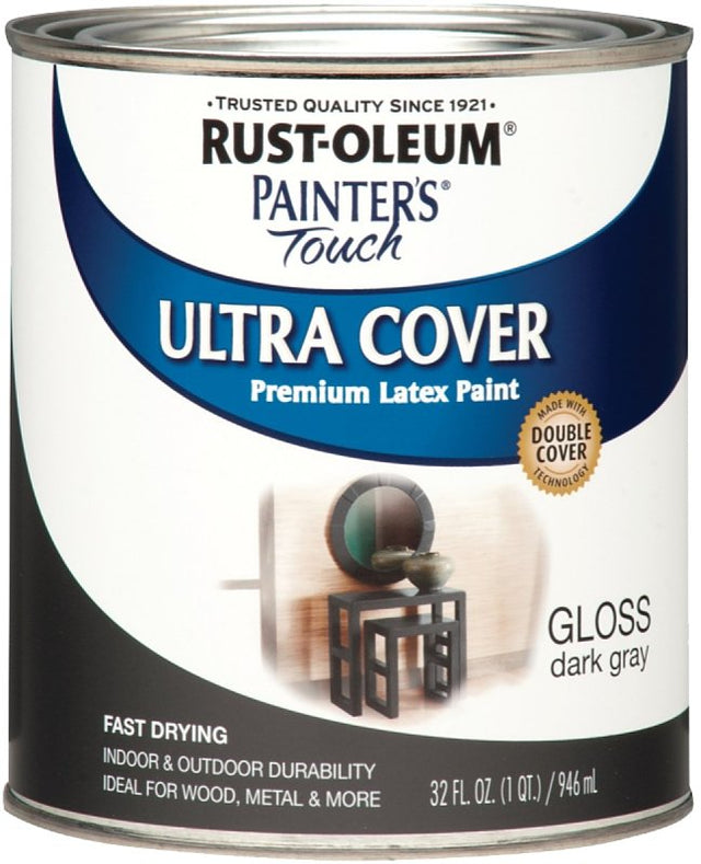 Rust-Oleum 1986502 Enamel Paint, Water Base, Gloss Sheen, Dark Gray, 1 qt, Can, 120 sq-ft Coverage Area