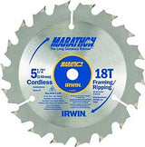 Irwin Marathon 14027 Circular Saw Blade, 5-1/2 in Dia, 0.39 in Arbor, 18-Teeth, Carbide Cutting Edge