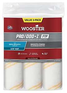 Wooster RR663-9 Roller Cover, White, 3/8 in Thick Nap, 9 in L, Woven Fabric Cover, 3/PK