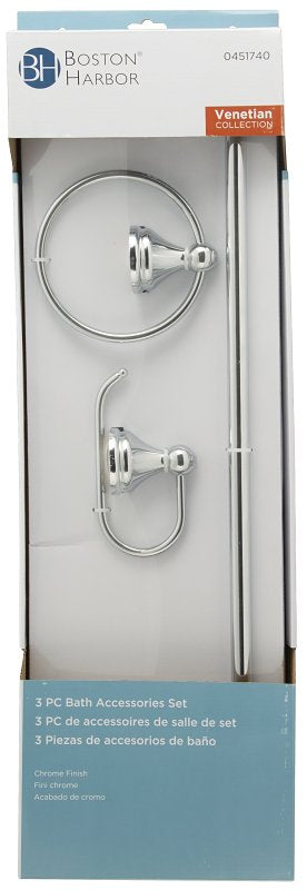 Boston Harbor 5003C Bath Hardware Set, Steel/Stainless Steel/Zinc, Chrome, 3-Piece, For: Bathroom