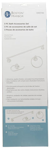 Boston Harbor 5003C Bath Hardware Set, Steel/Stainless Steel/Zinc, Chrome, 3-Piece, For: Bathroom
