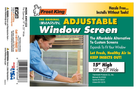 Frost King W.B. Marvin AWS1533 Window Screen, 15 in L, 19 to 33 in W, Aluminum, Steel/Tan