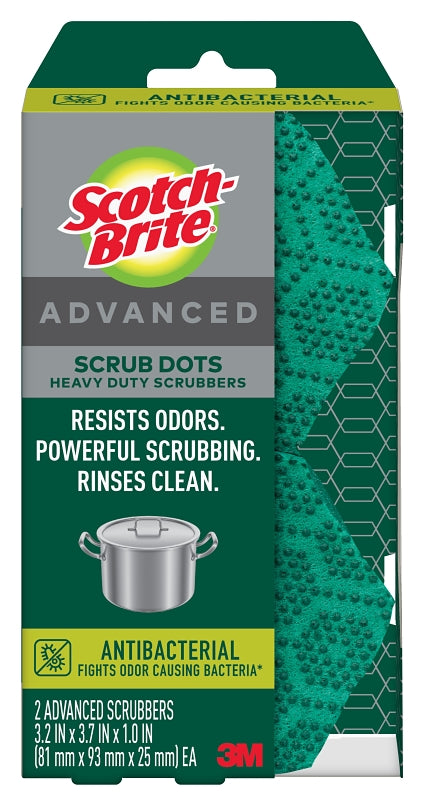 Scotch-Brite Scrub Dots SDA-HD-2 Advanced Anti-Bacterial Heavy-Duty Scrubber, Recycled Fiber Abrasive, 3.7 in L