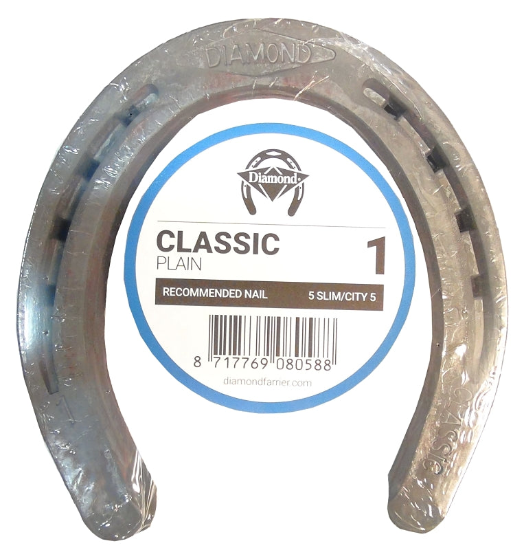 Diamond Farrier DC1PR Classic Plain Horseshoe, 1/4 in Thick, #1, Steel