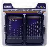 Vulcan 871140OR Plastic Case Drill Bit Set, 17-Piece, High-Speed Steel, Black Oxide/Polished