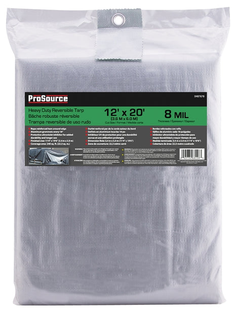 ProSource T1220GS140 Heavy-Duty Tarp, 20 ft L, 12 ft W, 8 mil Thick, Polyethylene, Green/Silver