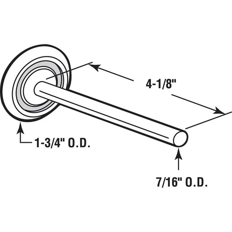 Prime-Line GD 52212 Door Roller, 4-1/8 in L Axle, 1-7/8 in Dia Roller, 7/16 in W Roller, Galvanized Steel, Silver